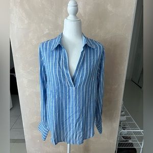 NWT - Aqua - M - striped linen shirt